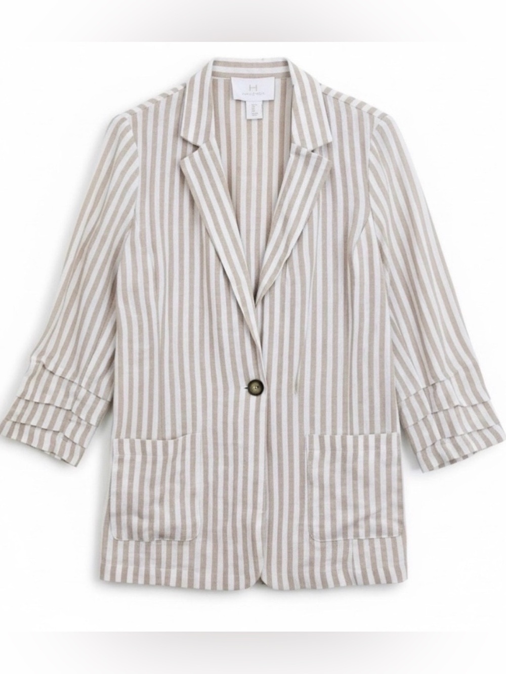 Halston Tan and White Striped Blazer, Size Small